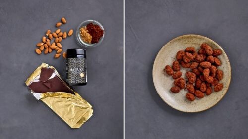 Geröstete Schoko-Gewürz-Mandeln Rezept vorher-nachher