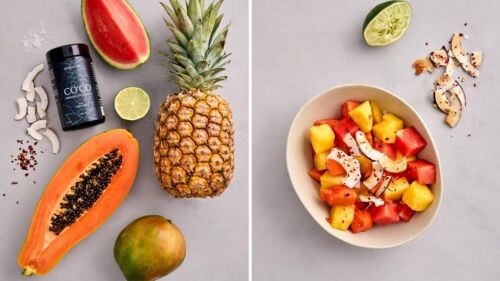 Exotischer Obstsalat vorher-nachher