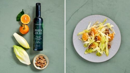 Chicorée-Salat mit Walnüssen und Mandarinen Rezept vorher-nachher