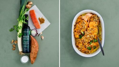 Rezept Lachs-Süßkartoffel-Auflauf vorher-nachher