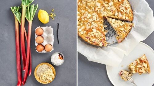 Rezept für artgerechten Rhabarberkuchen. Gesund und glutenfrei.
