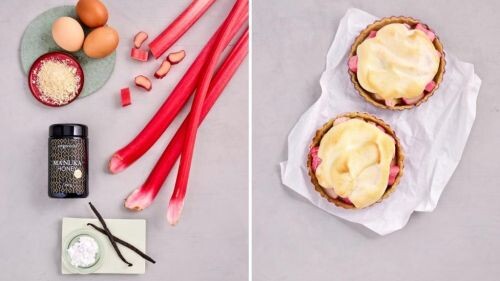 Rhabarber-Tarte mit Baiser vorher-nachher